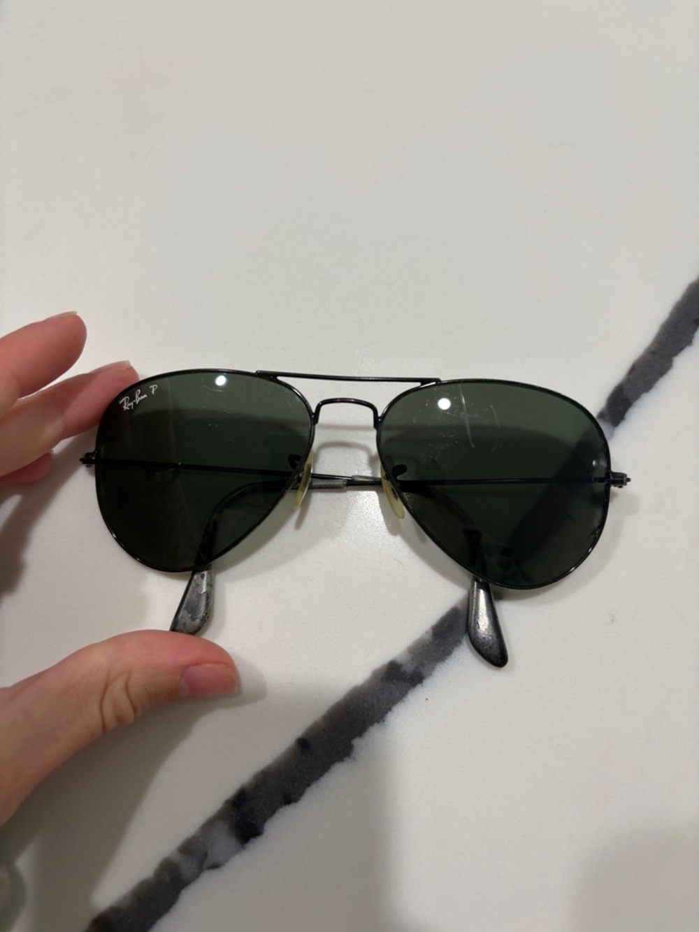 Ray-Ban Aviator Sunglasses - Black Frame with Dark Green Lenses